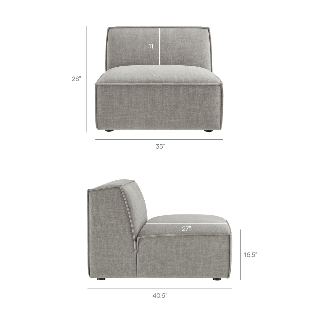41 Inch Performance Fabric Armless Modular Sectional Chair