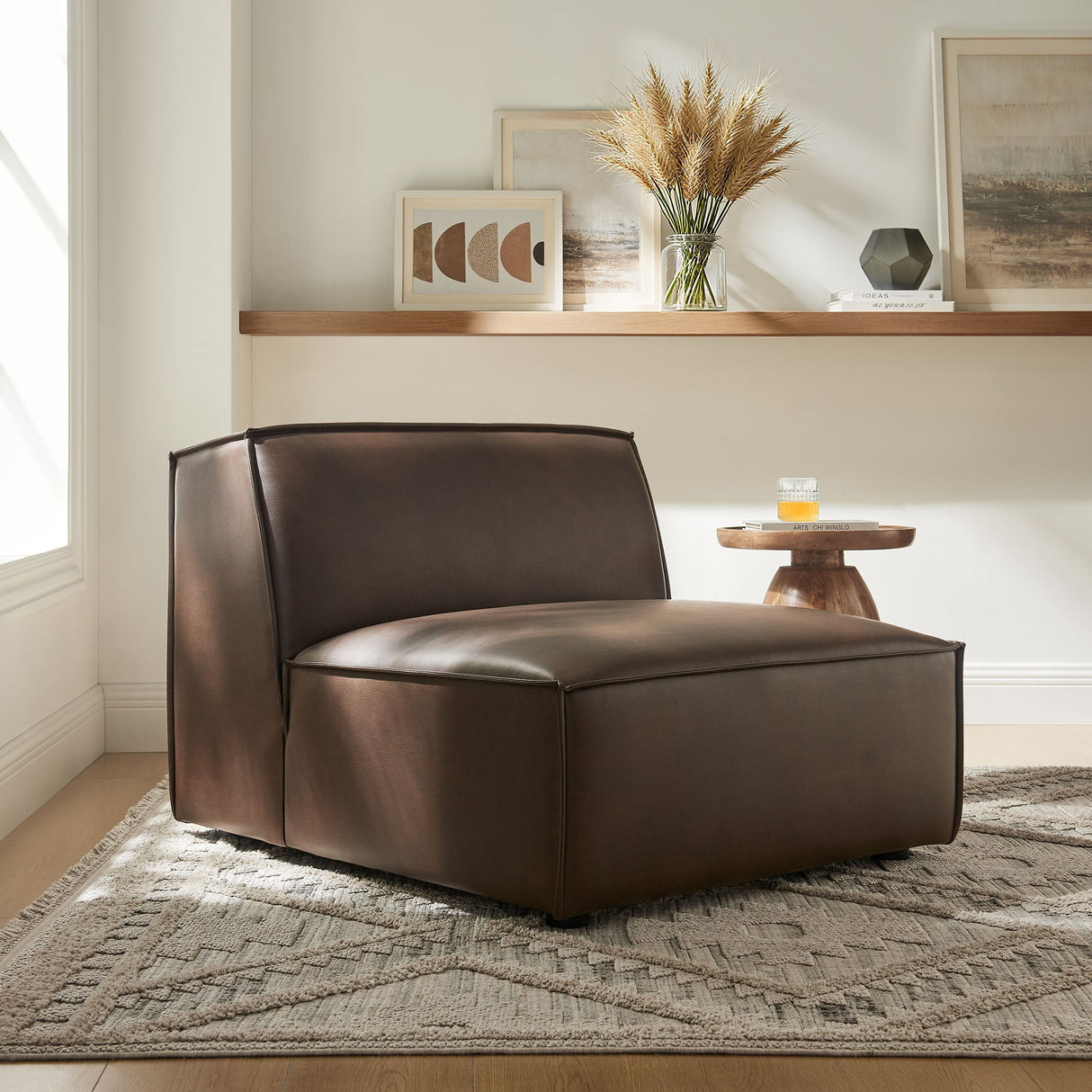 41 Inch Vegan Leather Armless Modular Sectional Chair