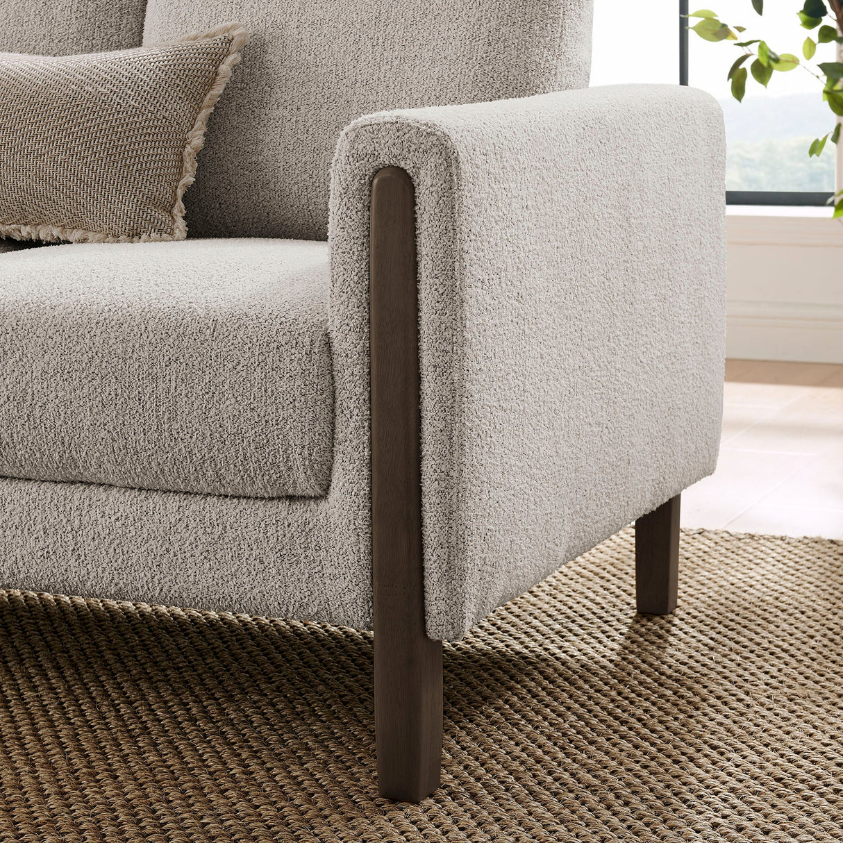 Sculptural 75" Brushed Bouclé Sofa with Tapered Wood Legs