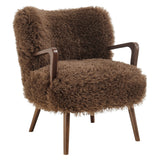 28 Inch Mid-Century Modern Faux High-Pile Shearling Accent Armchair with Wood Frame