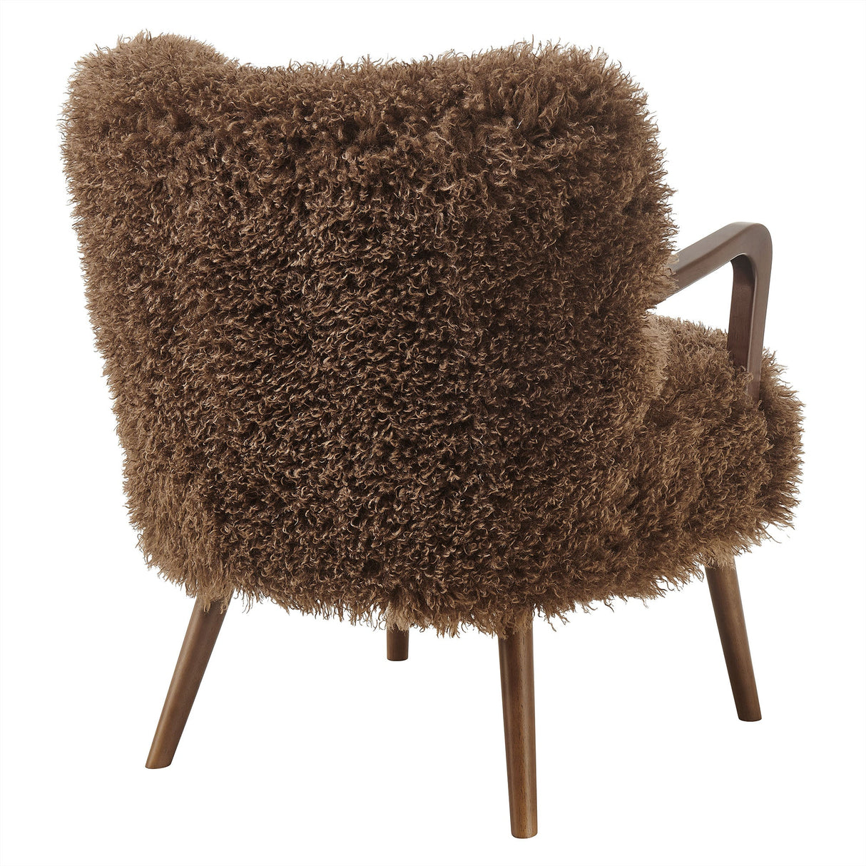 28 Inch Mid-Century Modern Faux High-Pile Shearling Accent Armchair with Wood Frame