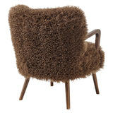 28 Inch Mid-Century Modern Faux High-Pile Shearling Accent Armchair with Wood Frame