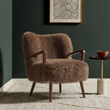 28 Inch Mid-Century Modern Faux High-Pile Shearling Accent Armchair with Wood Frame