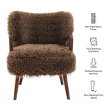28 Inch Mid-Century Modern Faux High-Pile Shearling Accent Armchair with Wood Frame