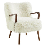 28 Inch Mid-Century Modern Faux High-Pile Shearling Accent Armchair with Wood Frame