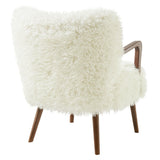 28 Inch Mid-Century Modern Faux High-Pile Shearling Accent Armchair with Wood Frame
