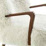 28 Inch Mid-Century Modern Faux High-Pile Shearling Accent Armchair with Wood Frame