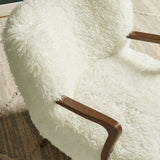 28 Inch Mid-Century Modern Faux High-Pile Shearling Accent Armchair with Wood Frame