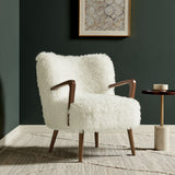 28 Inch Mid-Century Modern Faux High-Pile Shearling Accent Armchair with Wood Frame