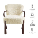 31 Inch Mid-Century Modern Faux Shearling Accent Armchair with Sculptural Wood Frame