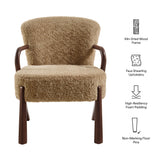 31 Inch Mid-Century Modern Faux Shearling Accent Armchair with Sculptural Wood Frame