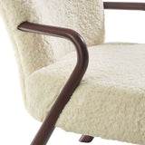 31 Inch Mid-Century Modern Faux Shearling Accent Armchair with Sculptural Wood Frame