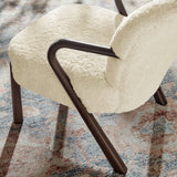 31 Inch Mid-Century Modern Faux Shearling Accent Armchair with Sculptural Wood Frame