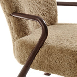 31 Inch Mid-Century Modern Faux Shearling Accent Armchair with Sculptural Wood Frame