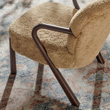 31 Inch Mid-Century Modern Faux Shearling Accent Armchair with Sculptural Wood Frame