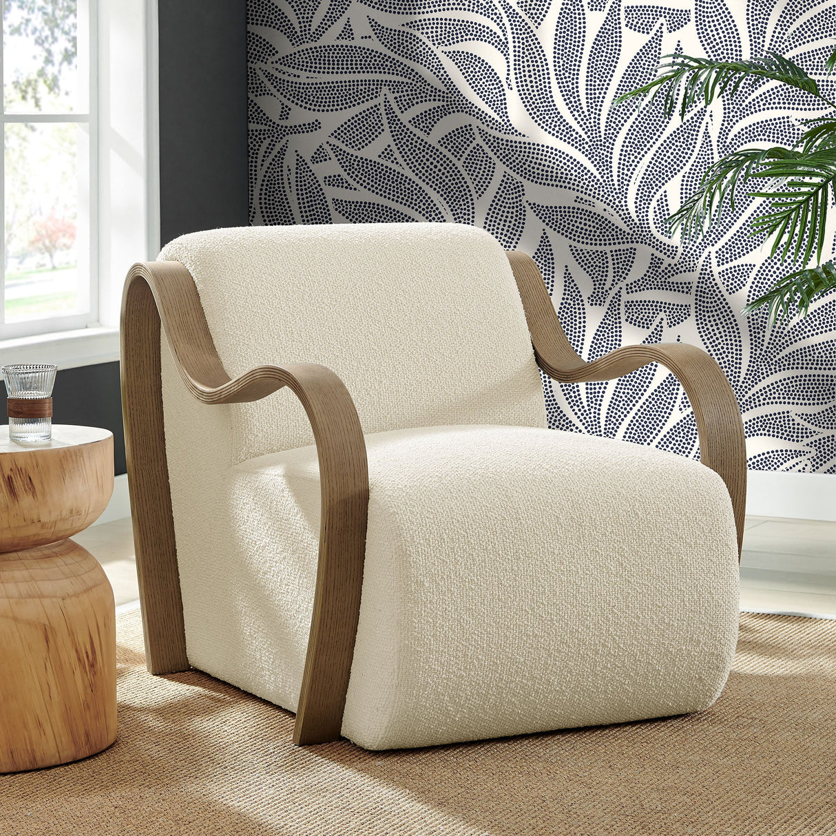 29 Inch Lattice Boucle Fabric Accent Armchair