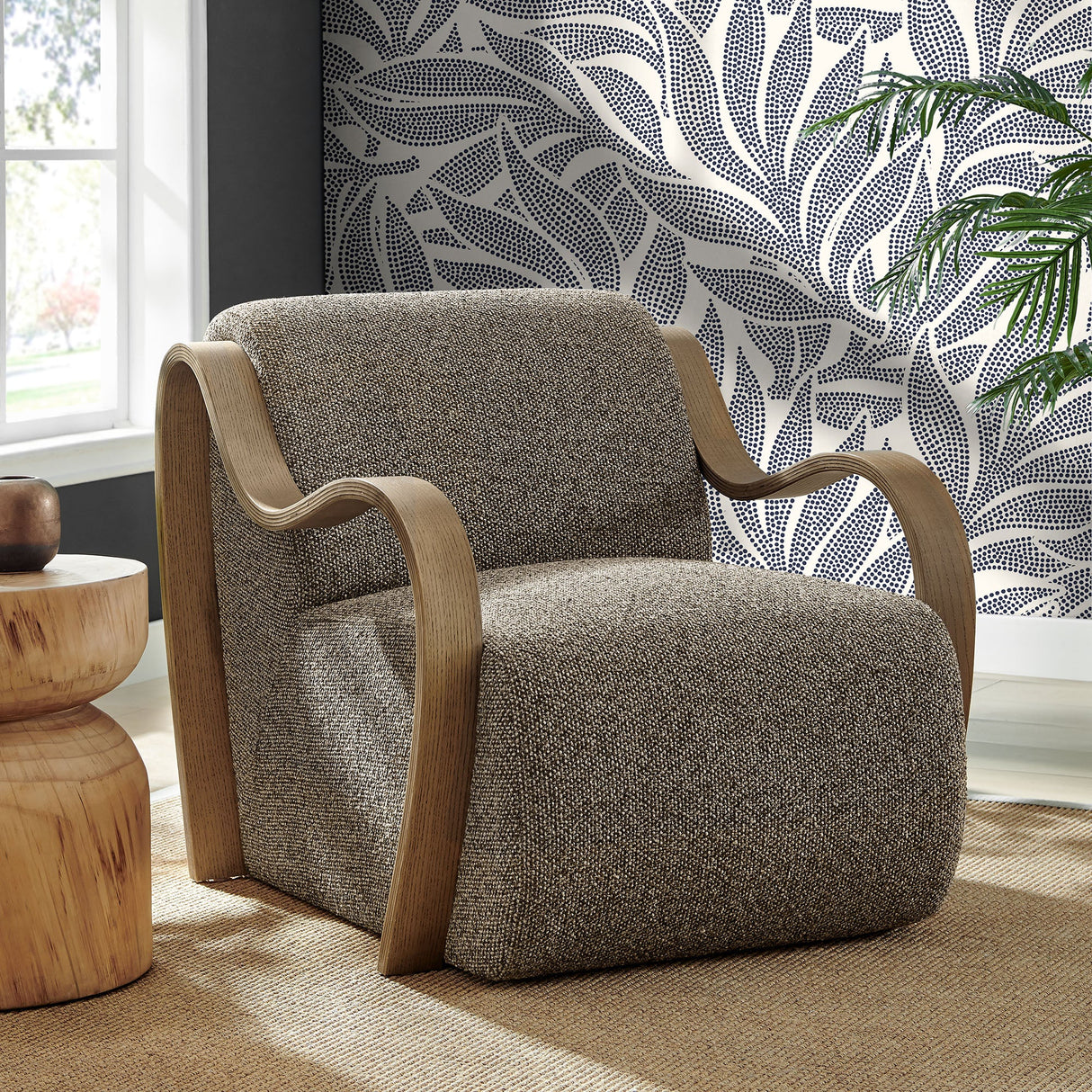 29 Inch Lattice Boucle Fabric Accent Armchair