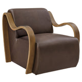 28 Inch Modern Vegan Leather Accent Armchair with Sculptural Bentwood Arms