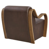 28 Inch Modern Vegan Leather Accent Armchair with Sculptural Bentwood Arms