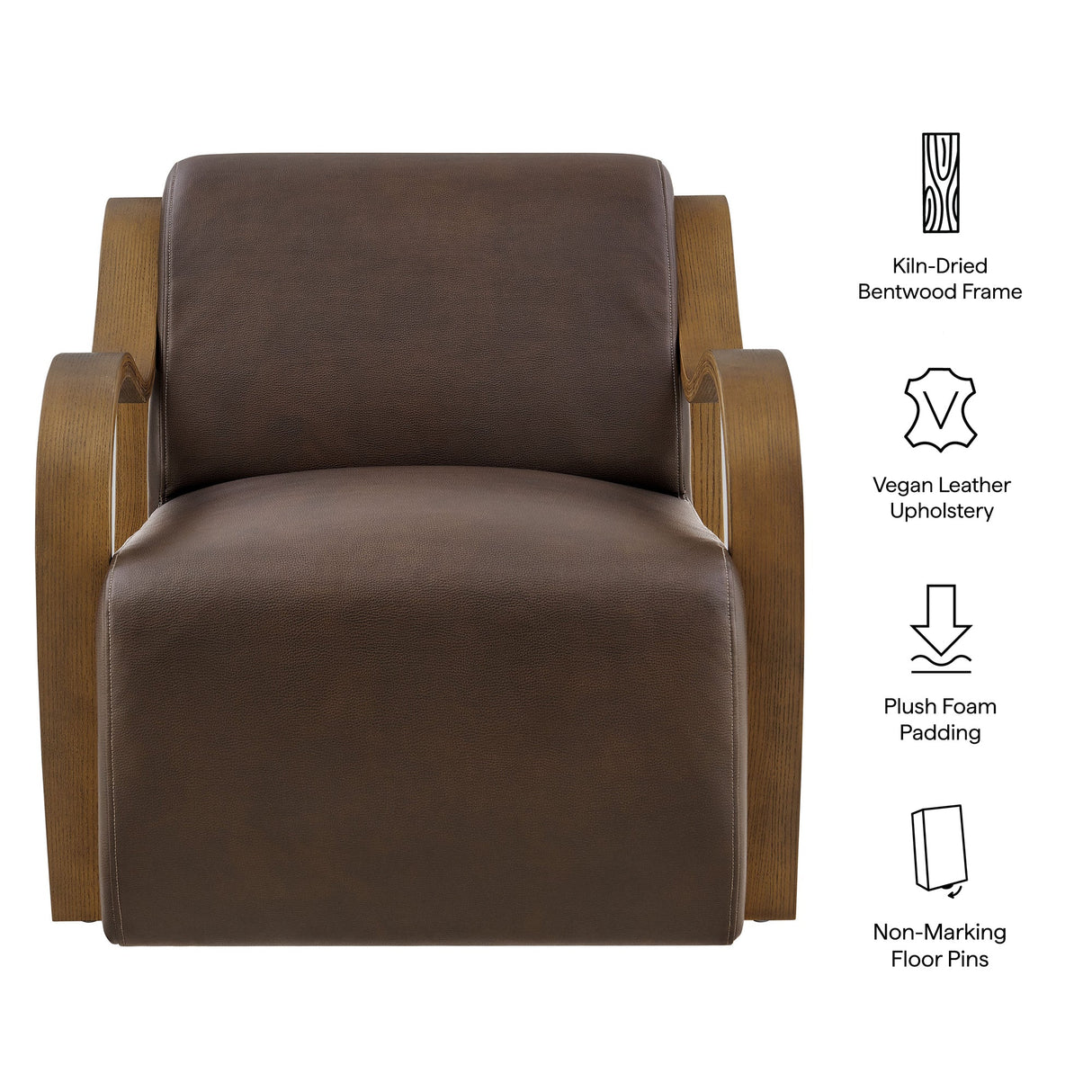 28 Inch Modern Vegan Leather Accent Armchair with Sculptural Bentwood Arms