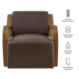 28 Inch Modern Vegan Leather Accent Armchair with Sculptural Bentwood Arms