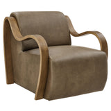 28 Inch Modern Vegan Leather Accent Armchair with Sculptural Bentwood Arms