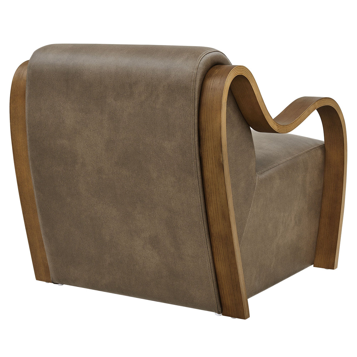 28 Inch Modern Vegan Leather Accent Armchair with Sculptural Bentwood Arms