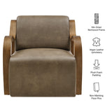 28 Inch Modern Vegan Leather Accent Armchair with Sculptural Bentwood Arms
