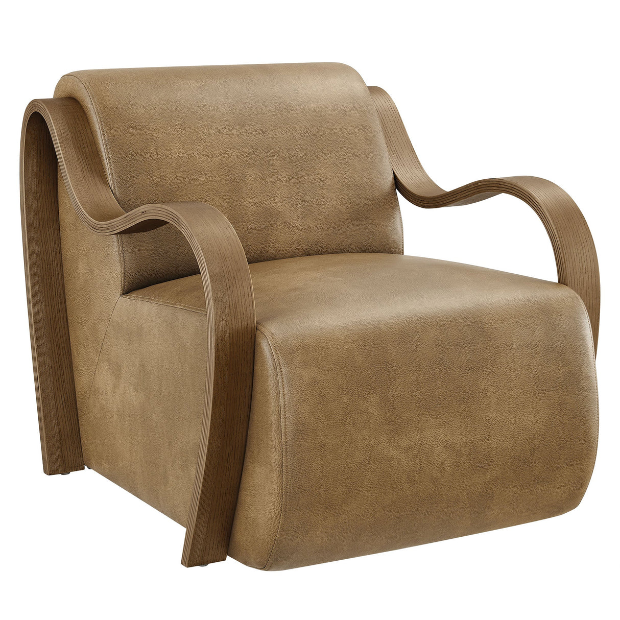 28 Inch Modern Vegan Leather Accent Armchair with Sculptural Bentwood Arms