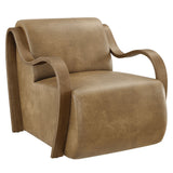 28 Inch Modern Vegan Leather Accent Armchair with Sculptural Bentwood Arms