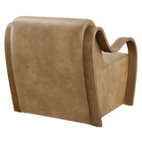28 Inch Modern Vegan Leather Accent Armchair with Sculptural Bentwood Arms