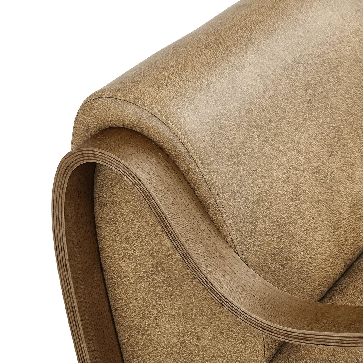 28 Inch Modern Vegan Leather Accent Armchair with Sculptural Bentwood Arms