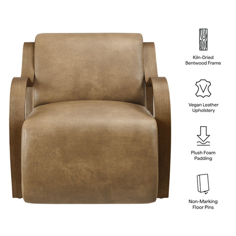 28 Inch Modern Vegan Leather Accent Armchair with Sculptural Bentwood Arms