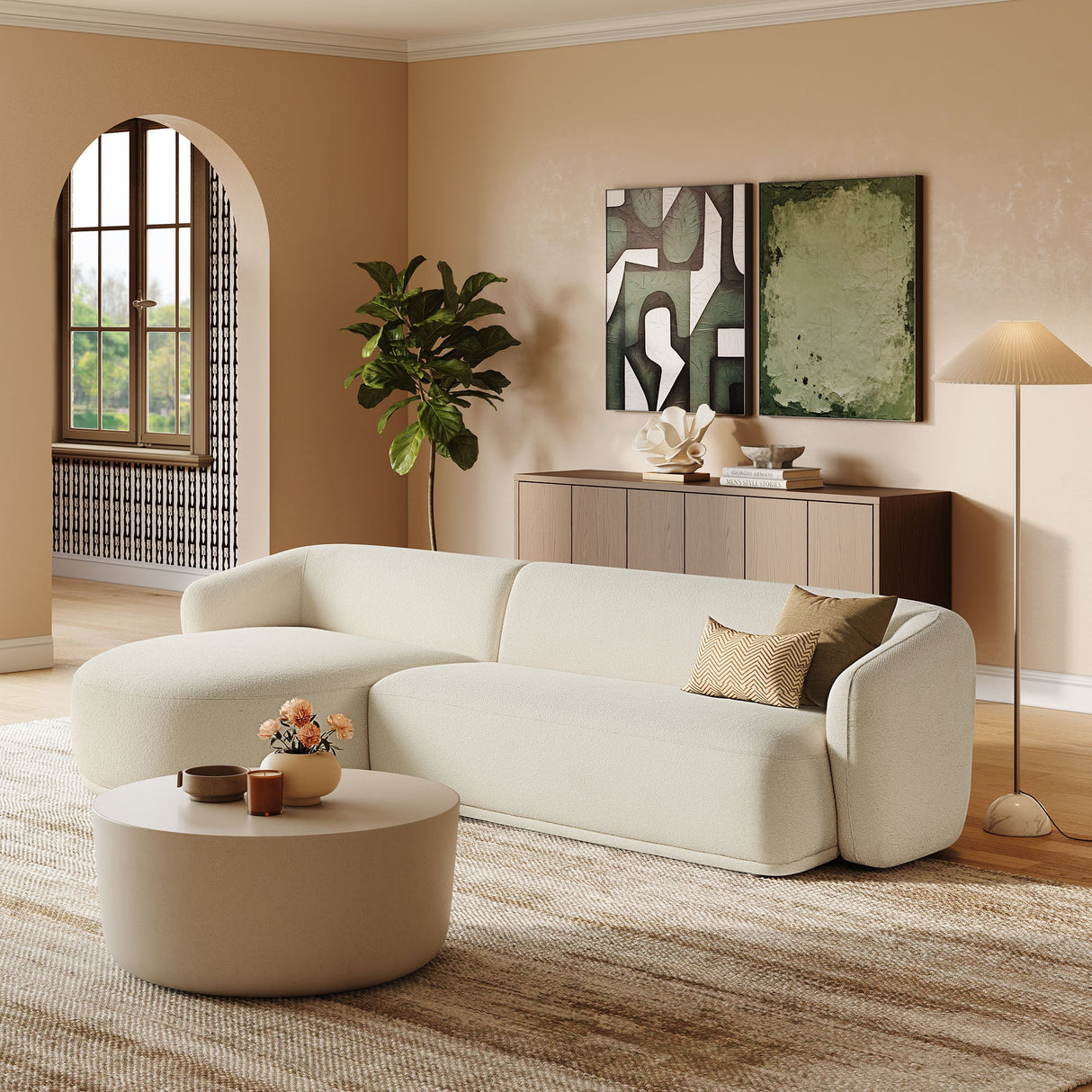 2 Piece 120" Left Facing Boucle Fabric Modular Sofa with Chaise