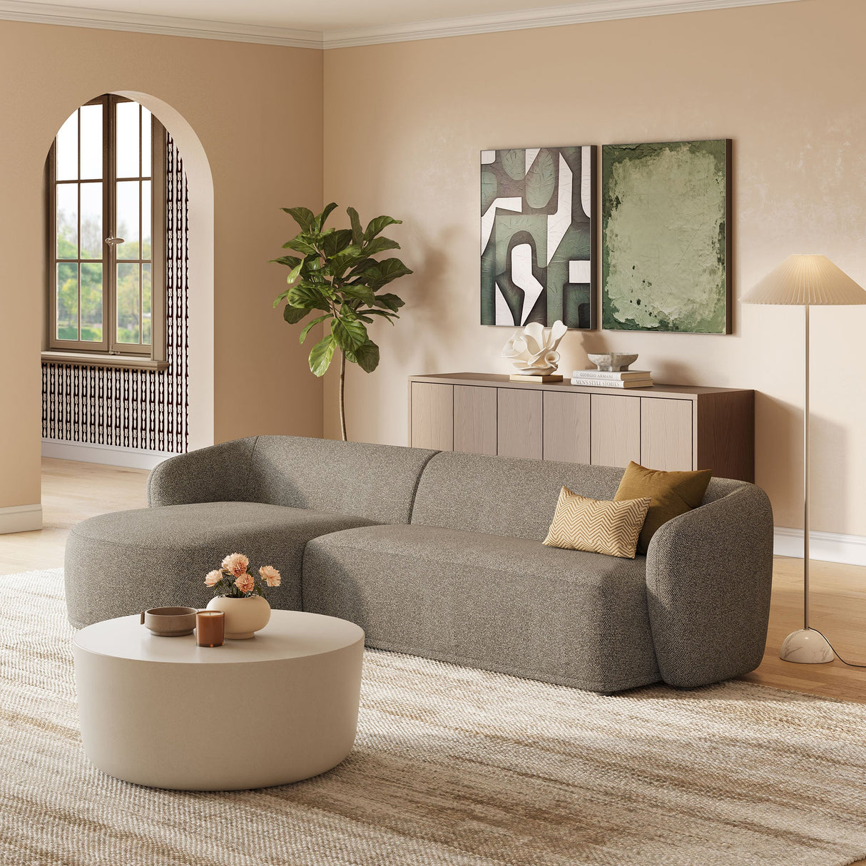 2 Piece 120" Left Facing Boucle Fabric Modular Sofa with Chaise