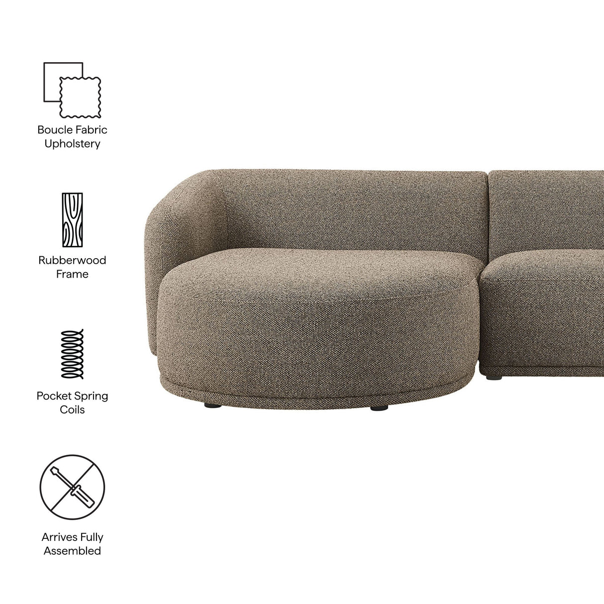 2 Piece 120" Left Facing Boucle Fabric Modular Sofa with Chaise