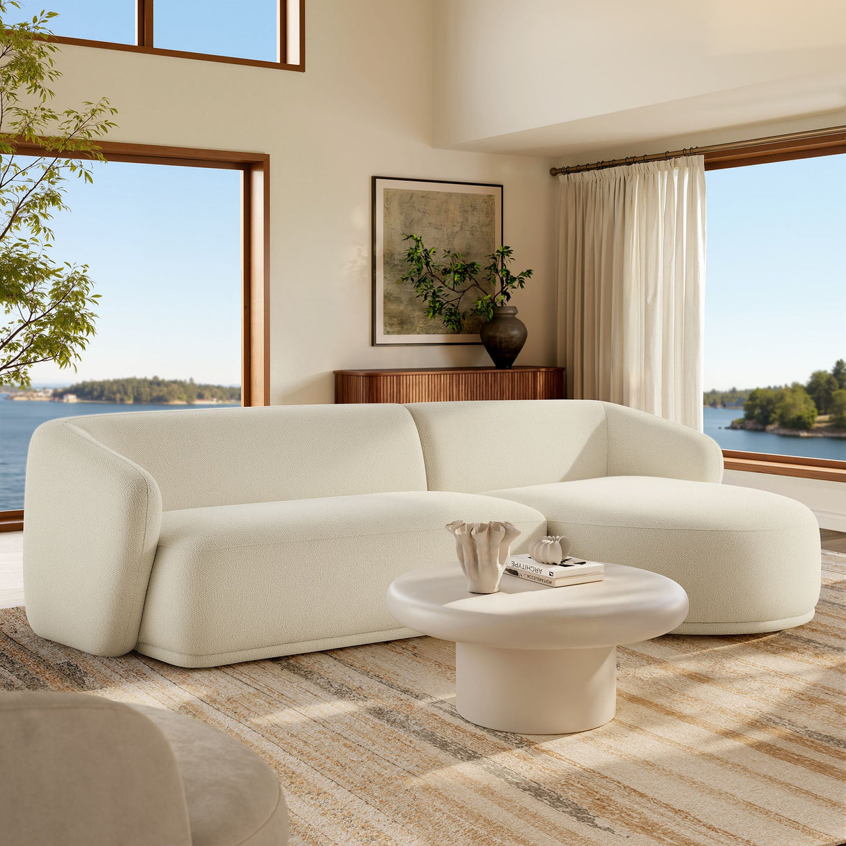 2 Piece 120" Right Facing Boucle Fabric Modular Sofa with Chaise