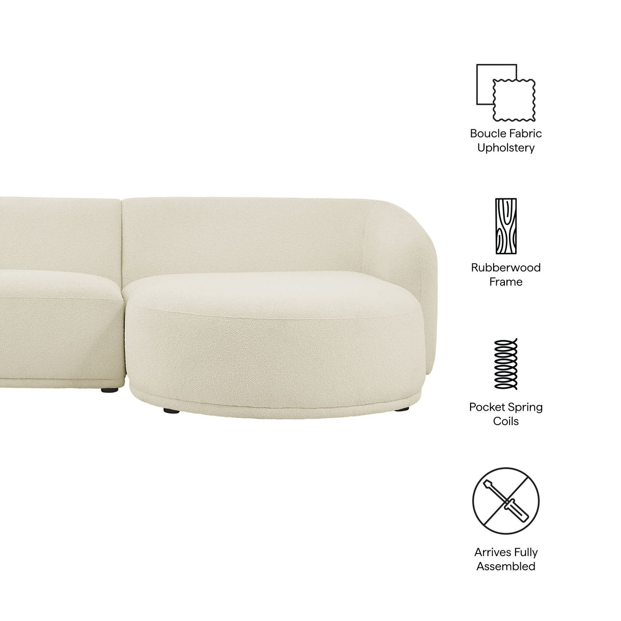 2 Piece 120" Right Facing Boucle Fabric Modular Sofa with Chaise