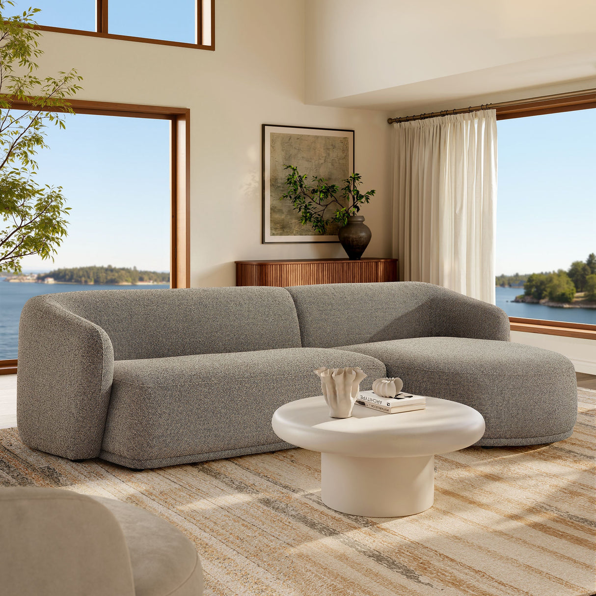 2 Piece 120" Right Facing Boucle Fabric Modular Sofa with Chaise