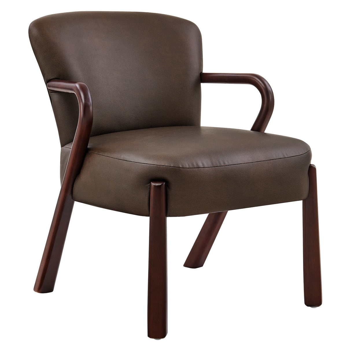 26 Inch Mid-Century Modern Faux Leather Accent Armchair with Sculptural Wood Frame