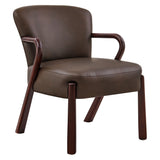 26 Inch Mid-Century Modern Faux Leather Accent Armchair with Sculptural Wood Frame