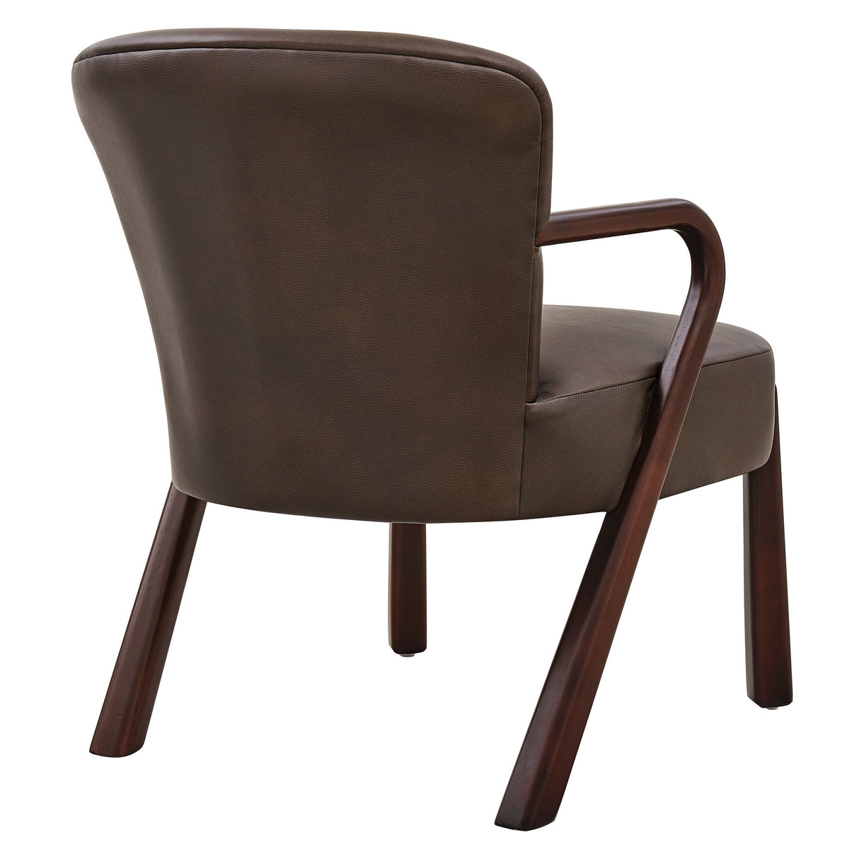 26 Inch Mid-Century Modern Faux Leather Accent Armchair with Sculptural Wood Frame