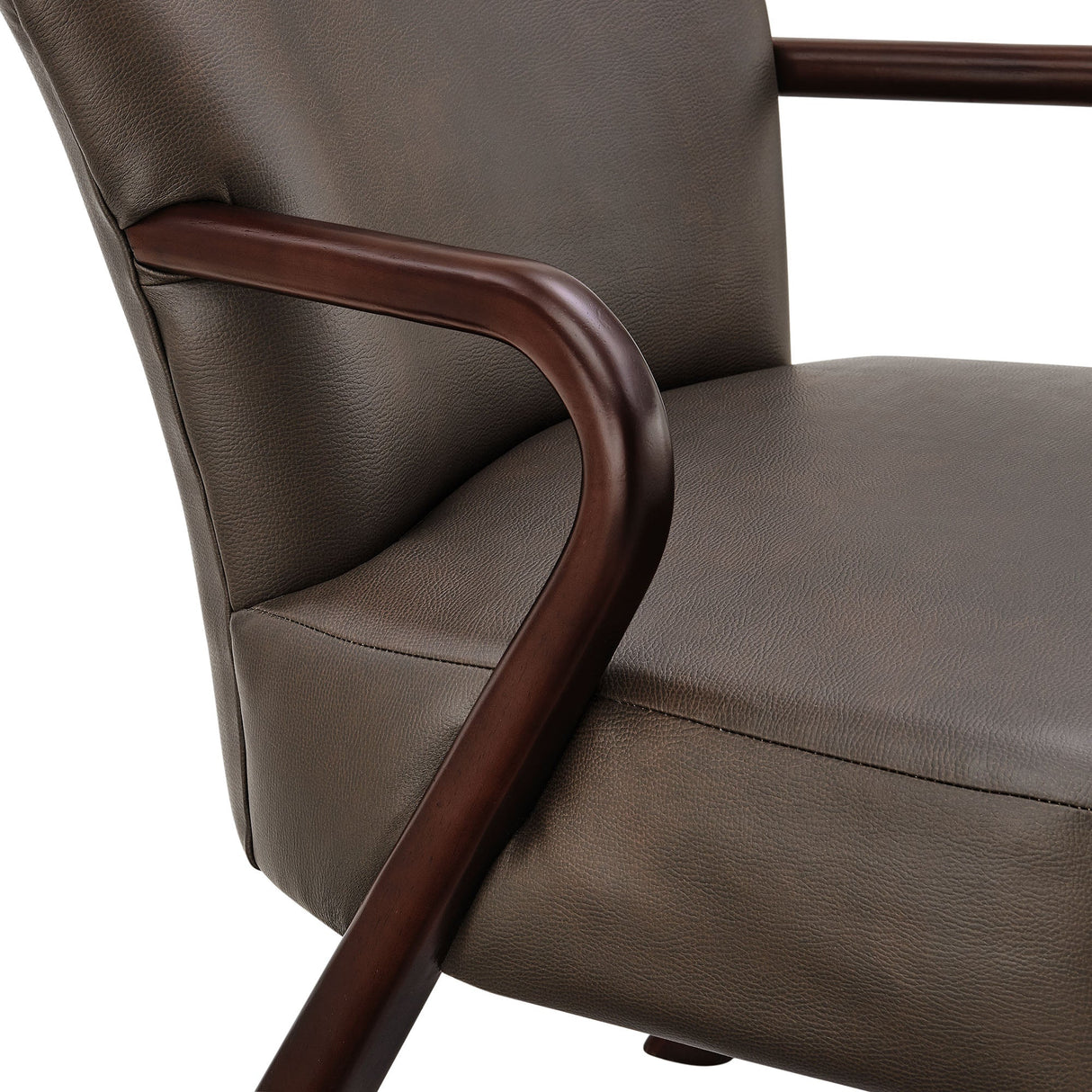 26 Inch Mid-Century Modern Faux Leather Accent Armchair with Sculptural Wood Frame