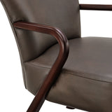 26 Inch Mid-Century Modern Faux Leather Accent Armchair with Sculptural Wood Frame