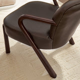 26 Inch Mid-Century Modern Faux Leather Accent Armchair with Sculptural Wood Frame