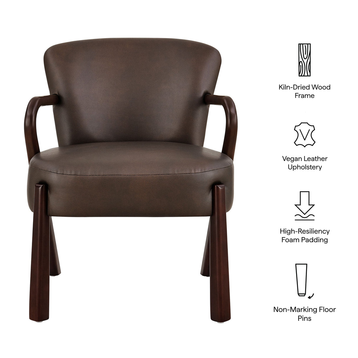 26 Inch Mid-Century Modern Faux Leather Accent Armchair with Sculptural Wood Frame