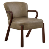 26 Inch Mid-Century Modern Faux Leather Accent Armchair with Sculptural Wood Frame