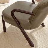 26 Inch Mid-Century Modern Faux Leather Accent Armchair with Sculptural Wood Frame