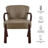 26 Inch Mid-Century Modern Faux Leather Accent Armchair with Sculptural Wood Frame