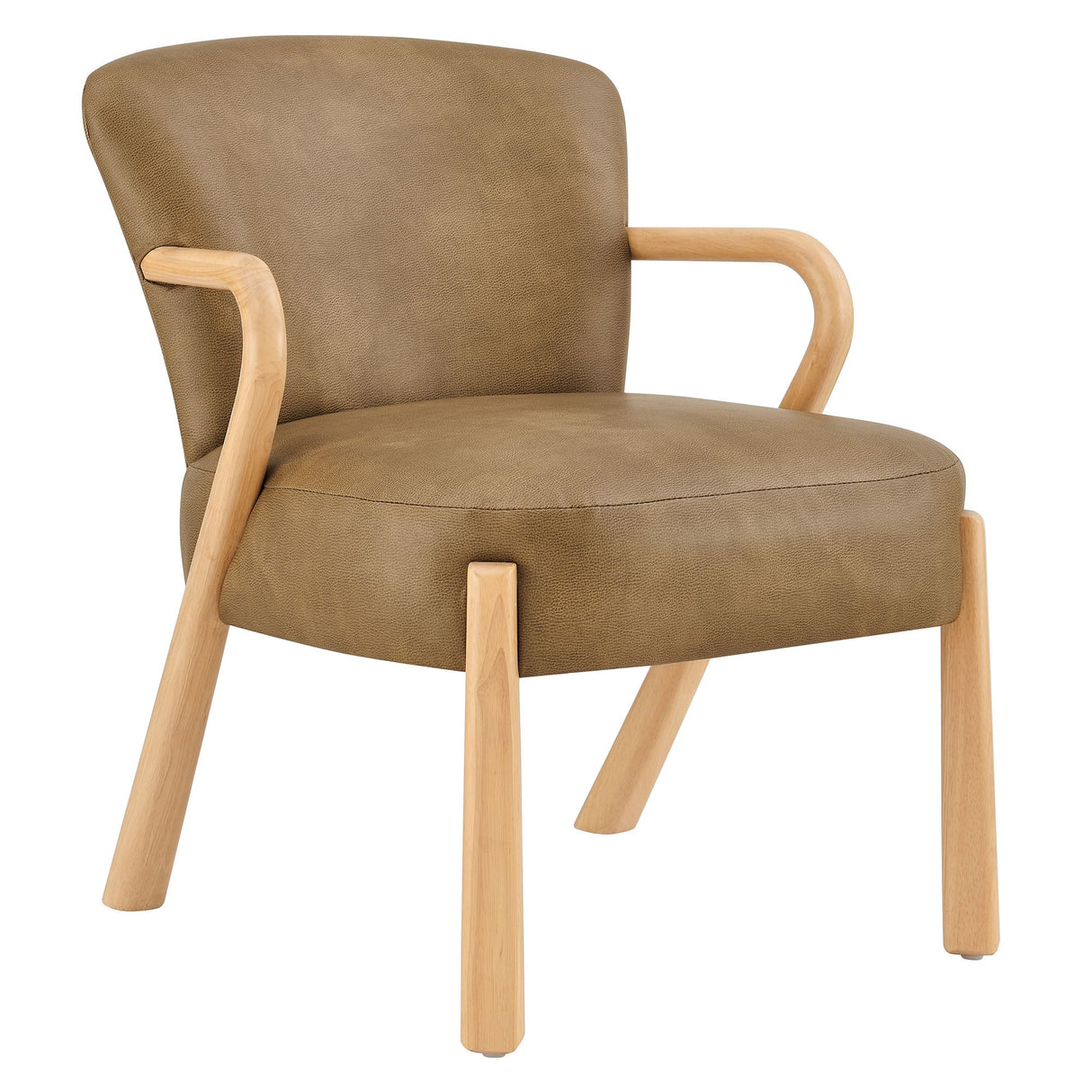 26 Inch Mid-Century Modern Faux Leather Accent Armchair with Sculptural Wood Frame